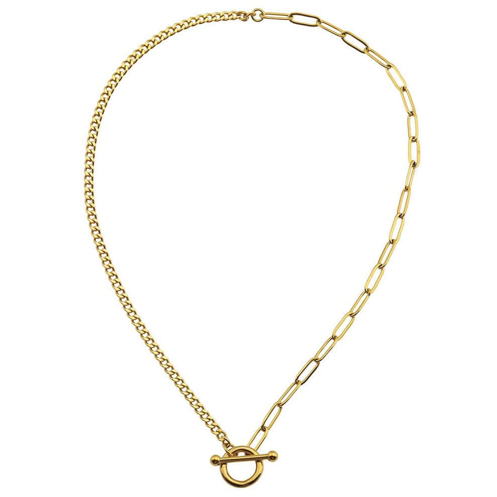 CHARLOTTE: Mix Chain T-Bar Gold Necklace
