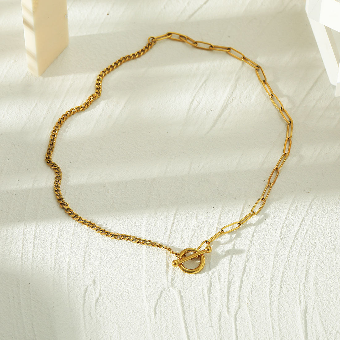 CHARLOTTE: Mix Chain T-Bar Gold Necklace