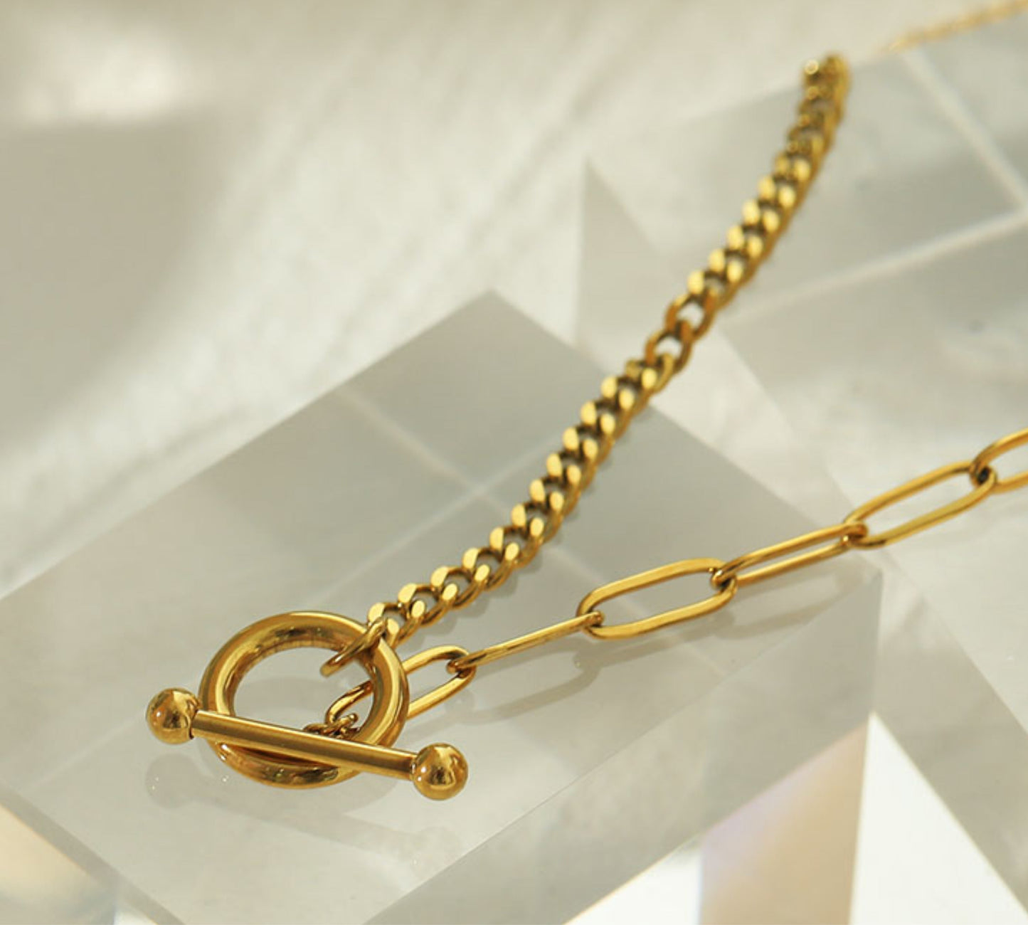 CHARLOTTE: Mix Chain T-Bar Gold Necklace