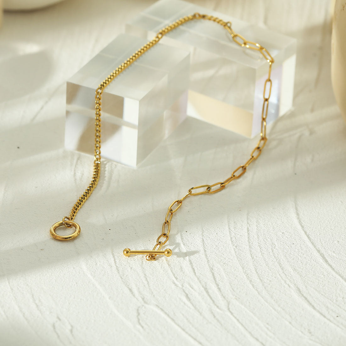CHARLOTTE: Mix Chain T-Bar Gold Necklace