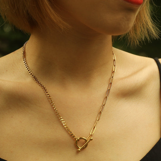 CHARLOTTE: Mix Chain T-Bar Gold Necklace