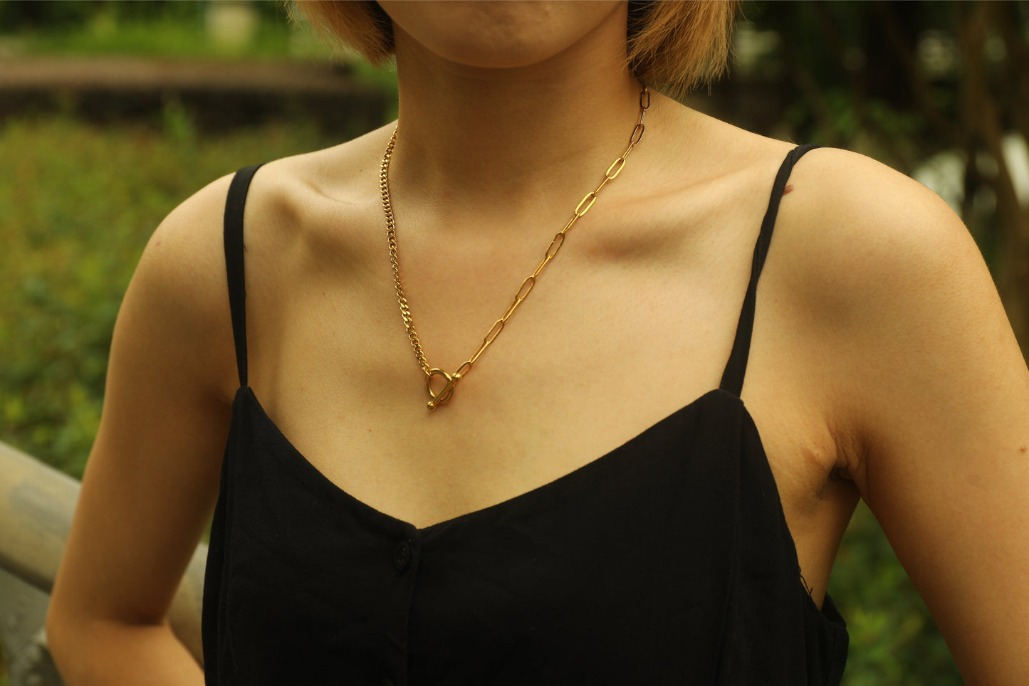 CHARLOTTE: Mix Chain T-Bar Gold Necklace