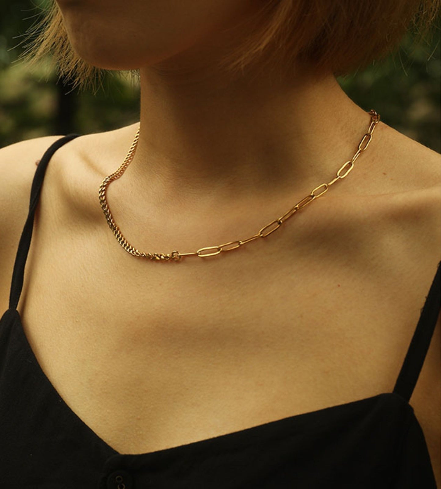 CHARLOTTE: Mix Chain T-Bar Gold Necklace