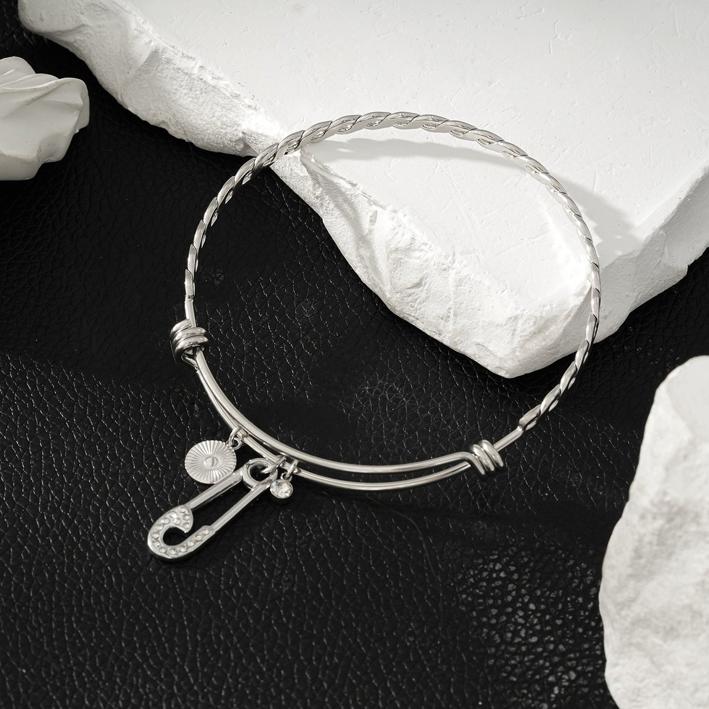 CHRISTINA: Charms Adorned White Gold (Silver Toned) Bracelet