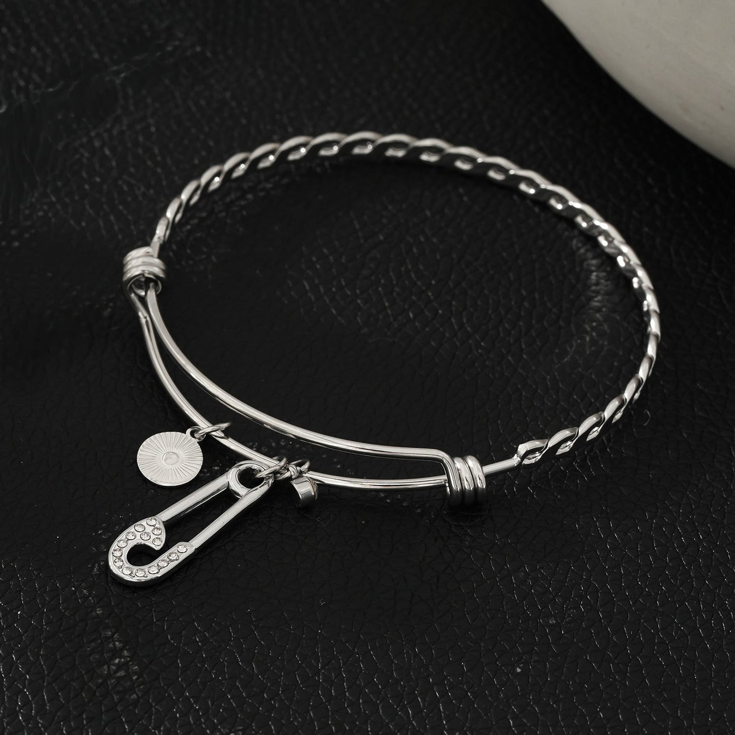 CHRISTINA: Charms Adorned White Gold (Silver Toned) Bracelet