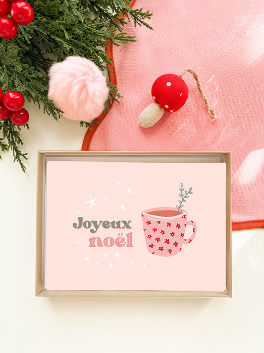 Coffret de 6 cartes de Noël pliées - Tasse de café