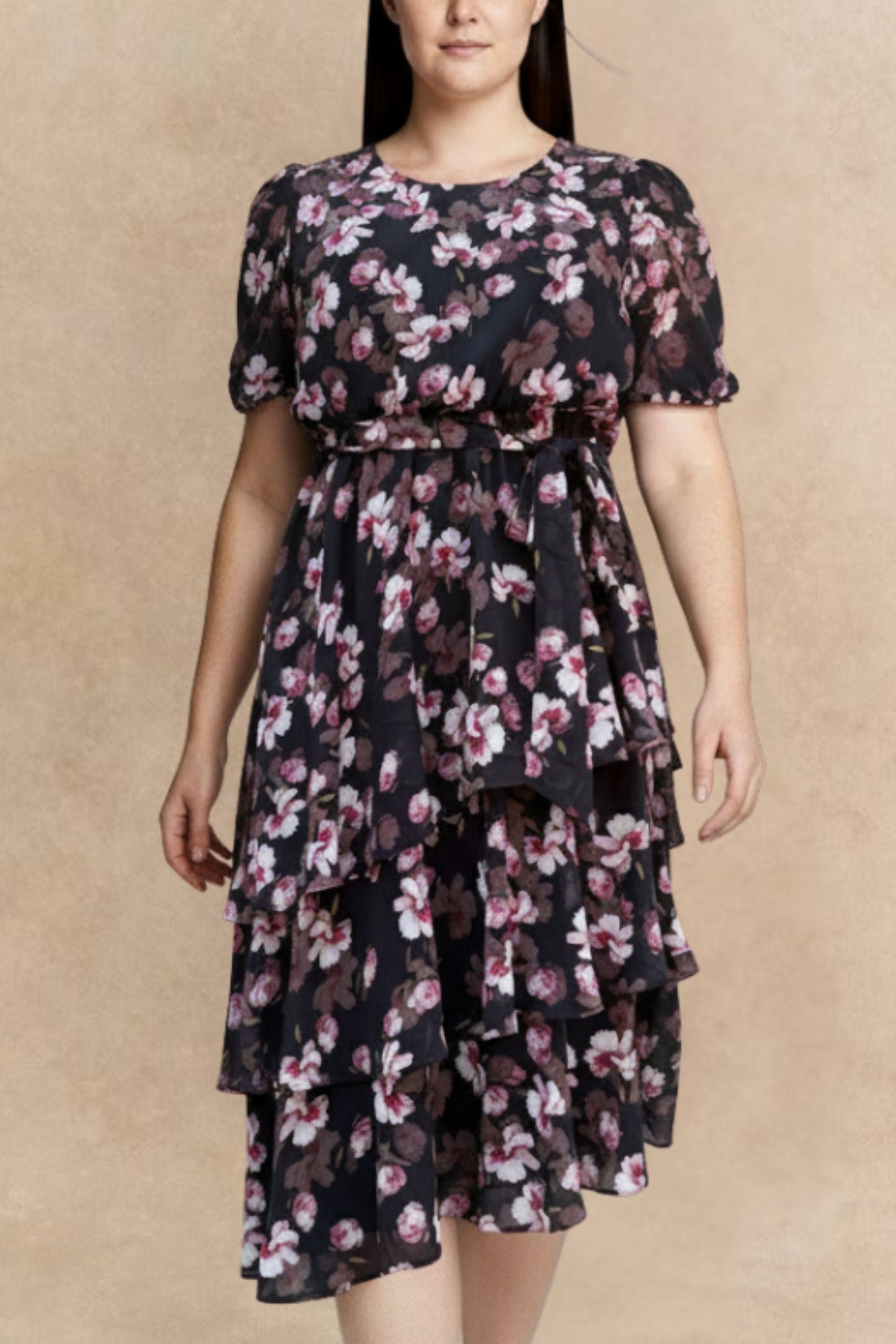 Catalina Black Floral Tiered Dress