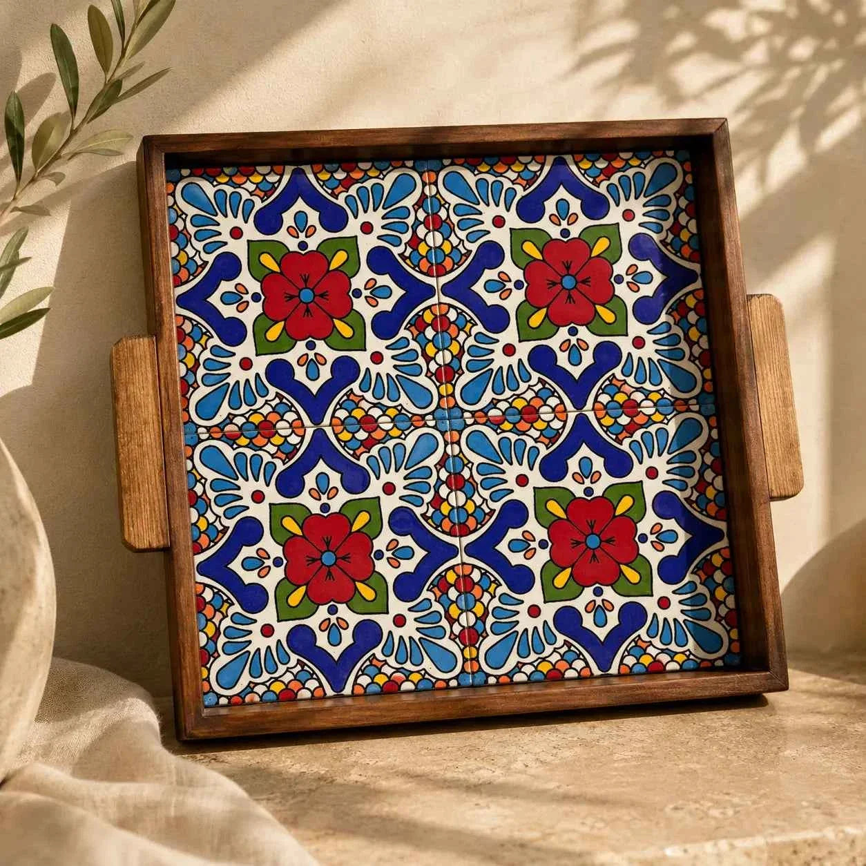 Palestinian Handmade Ceramic Tray - Elegant Serving Tray & Decorative Platter