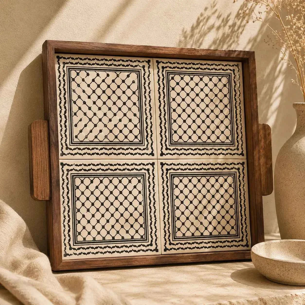 Palestinian Handmade Ceramic Tray - Elegant Serving Tray & Decorative Platter