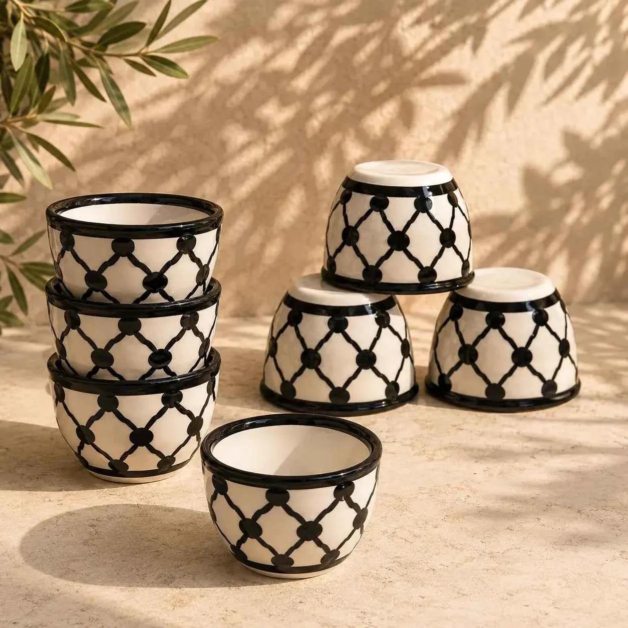 Palestinian Ceramic Coffee Cups Set of 6 – Handcrafted Arabic Espresso Finjan for Authentic Coffee Experience