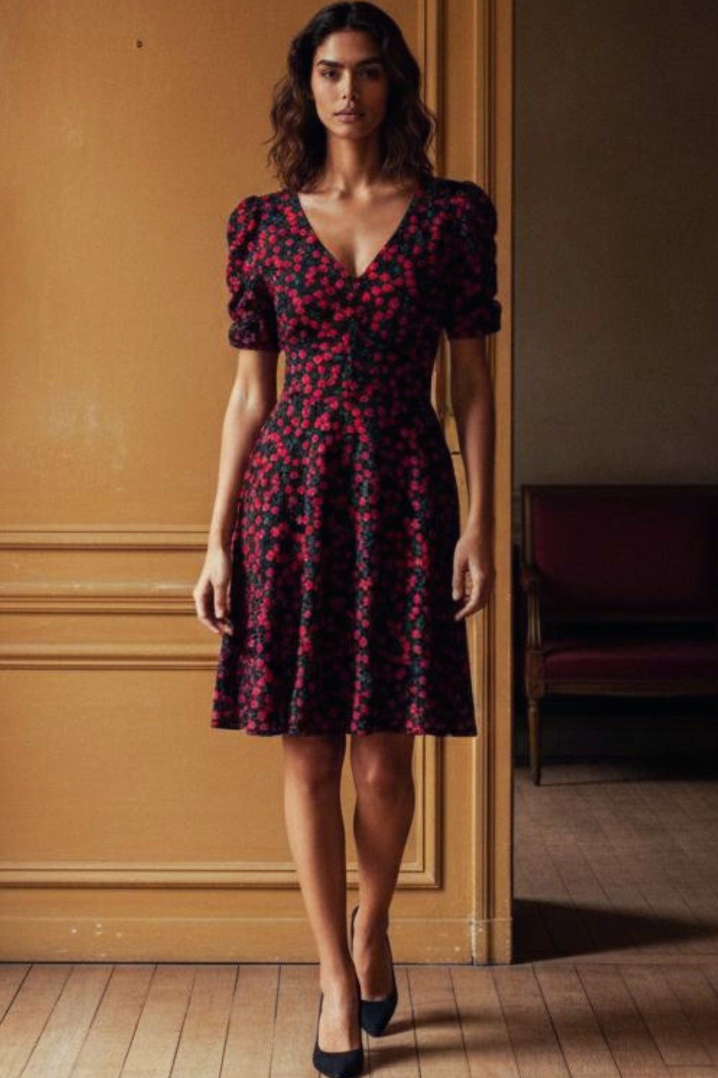 Cindy Black Cherry Fit and Flare Dress