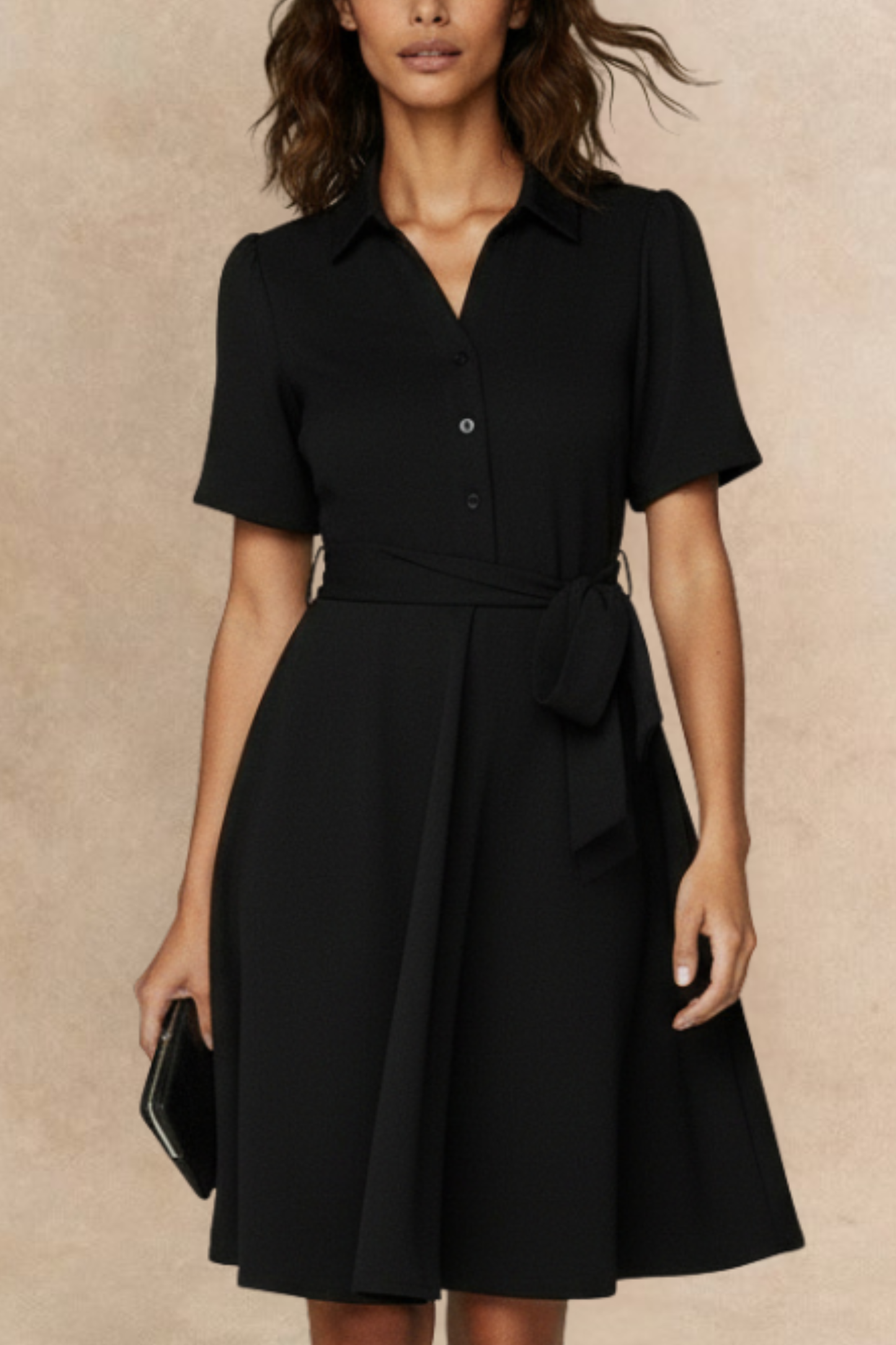 Coralie Tie-Waist Fit-and-Flare Dress with Bell Sleeves