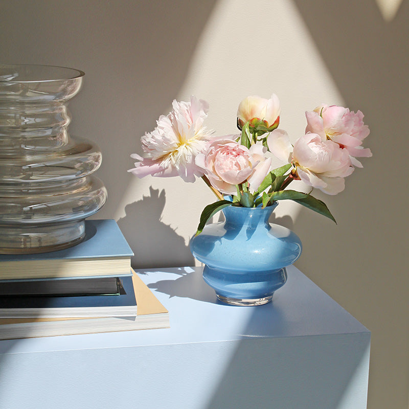 Curve Mini Glass Vase - Hand-Blown Light Blue Design