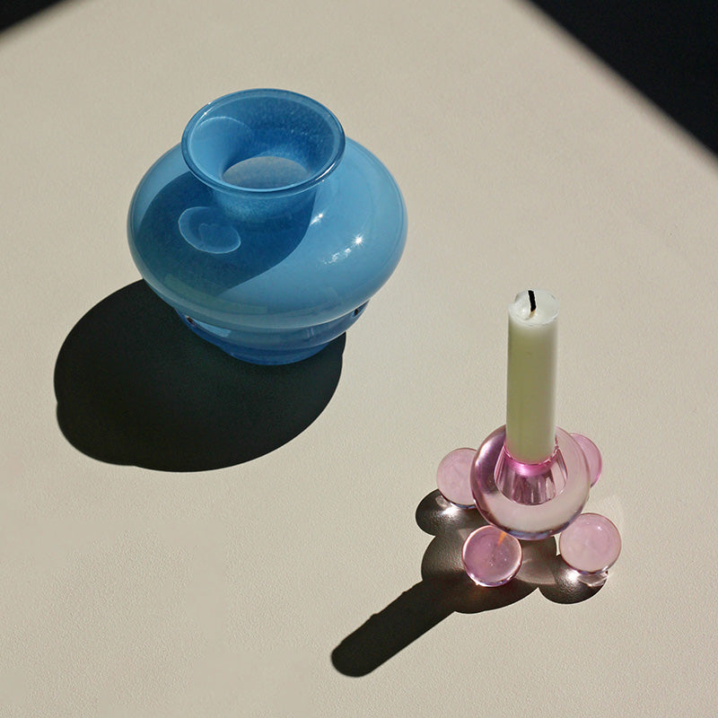 Curve Mini Glass Vase - Hand-Blown Light Blue Design