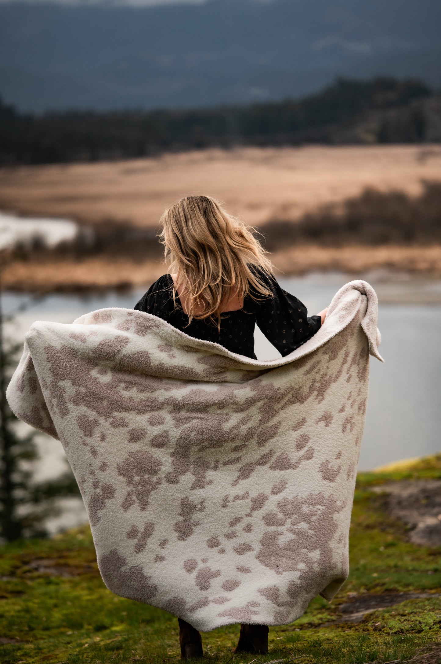Blushing Beige & White Cow Print Extended Throw