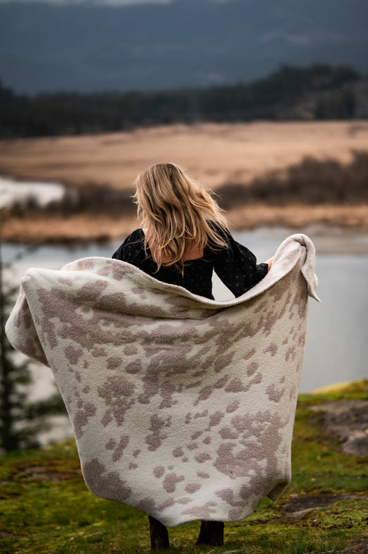 Blushing Beige & White Cow Print Extended Throw