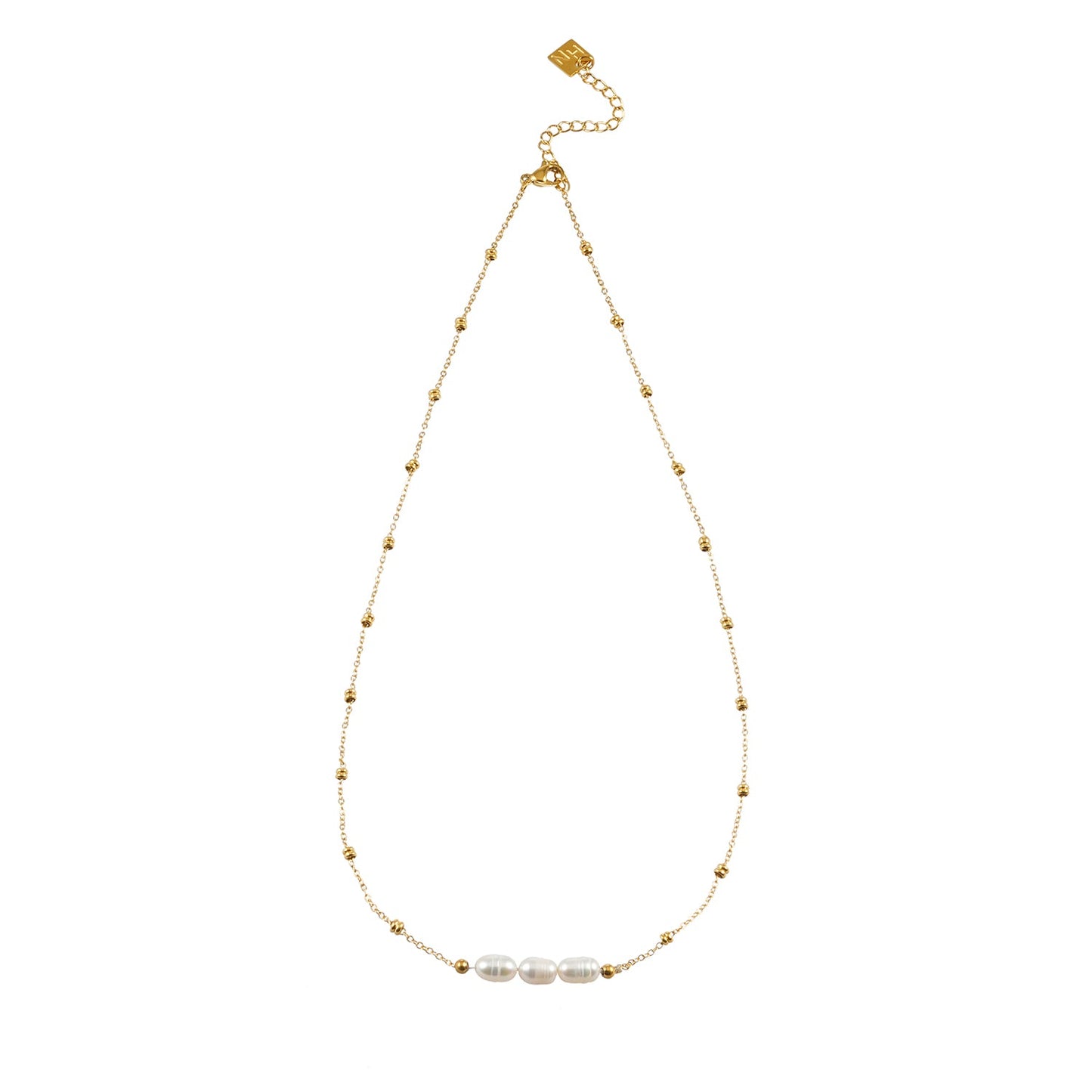 Dainty Beaded Chain Necklace with Freshwater Pearl Trio