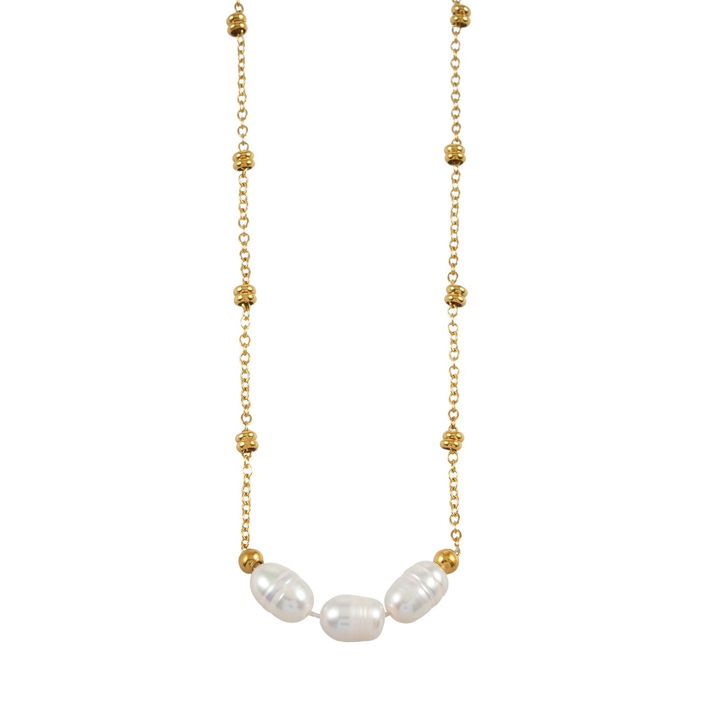 Dainty Beaded Chain Necklace with Freshwater Pearl Trio
