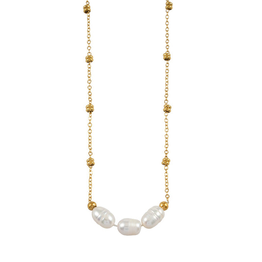 Dainty Beaded Chain Necklace with Freshwater Pearl Trio