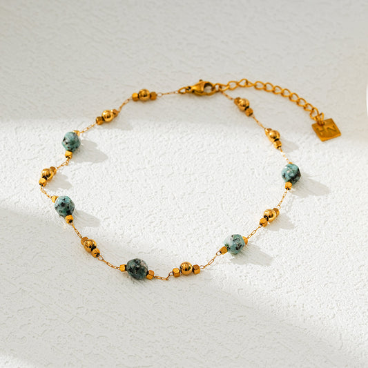 Link-Chain, Gold Beads & Turquoise Natural Stones Anklet
