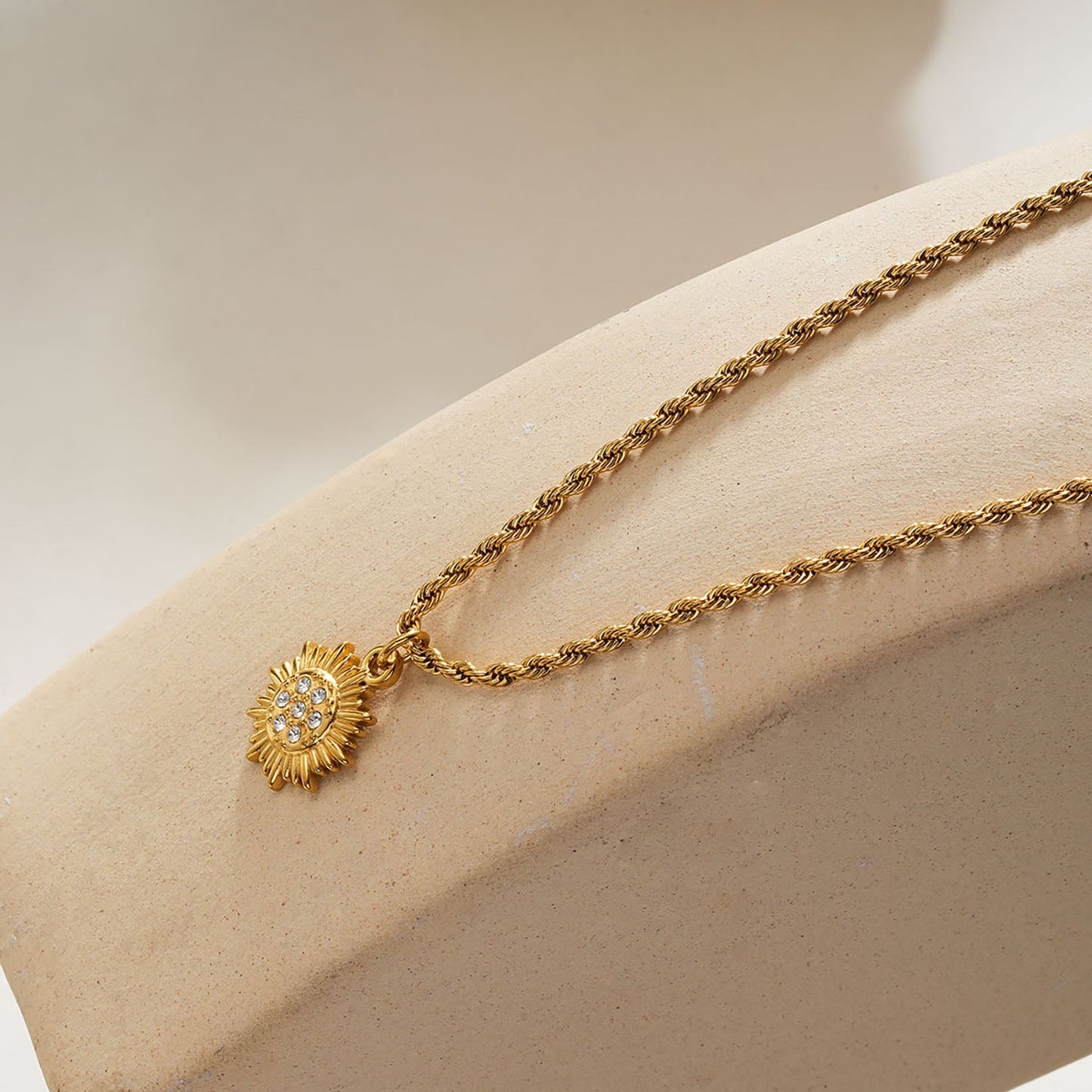 Rope Chain Necklace with Pavé Zirconia Radiant Sun Pendant