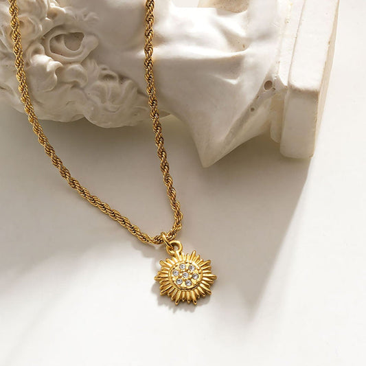 Rope Chain Necklace with Pavé Zirconia Radiant Sun Pendant