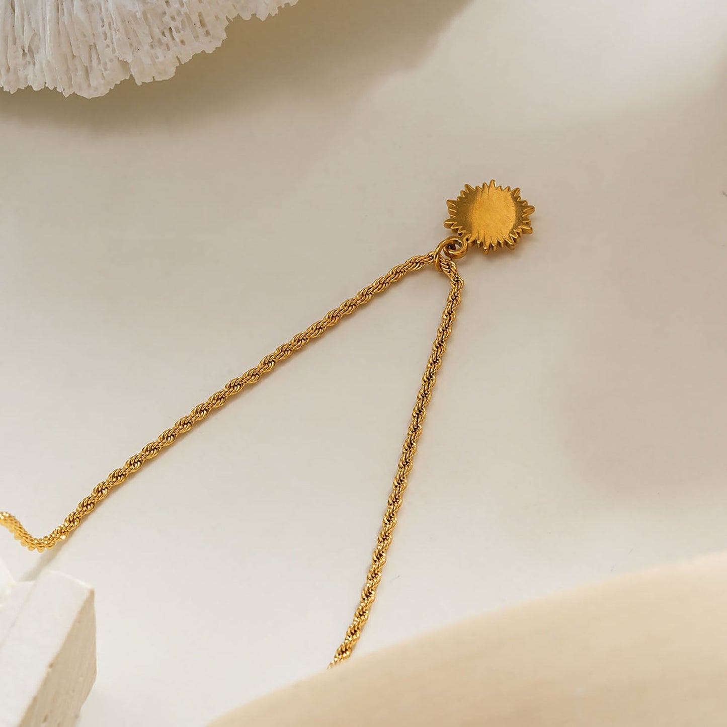 Rope Chain Necklace with Pavé Zirconia Radiant Sun Pendant