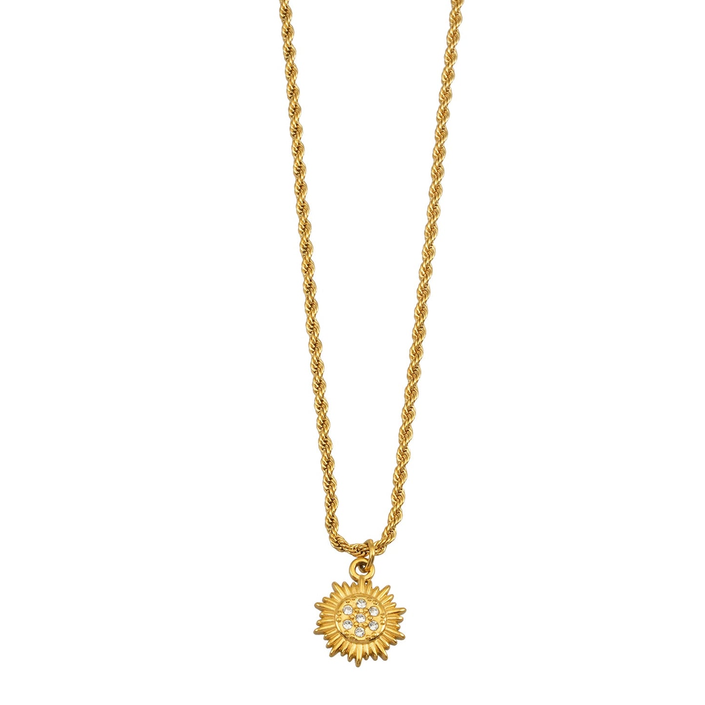 Rope Chain Necklace with Pavé Zirconia Radiant Sun Pendant