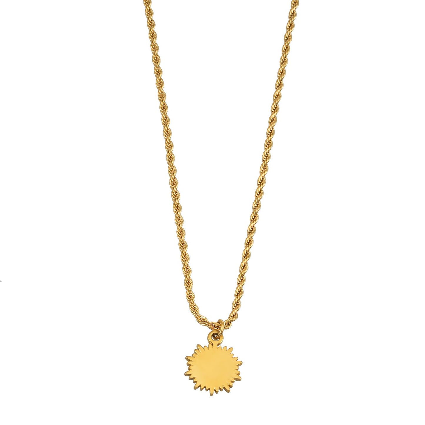 Rope Chain Necklace with Pavé Zirconia Radiant Sun Pendant