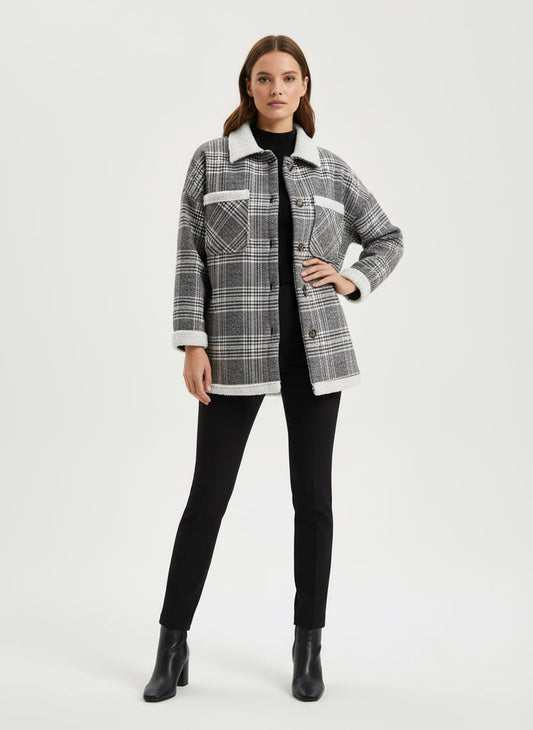 Vintage Plaid Sherpa-Lined Shacket