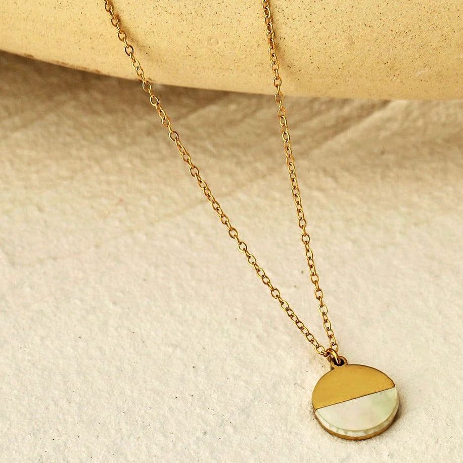 Minimalist Metal & Shell Circle Pendant Necklace