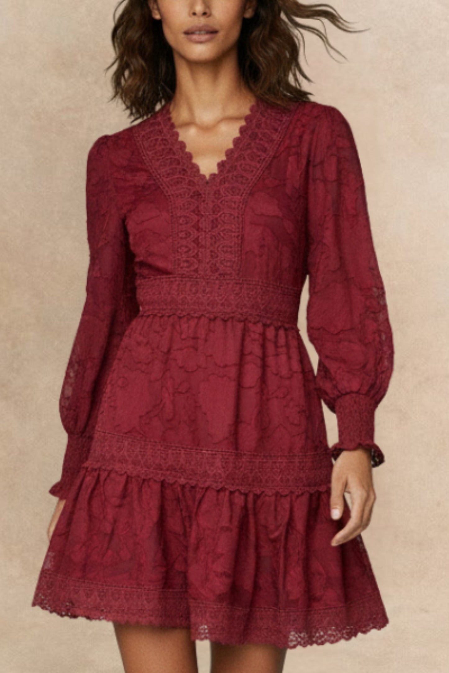 Edith Floral Lace Boho Mini Dress