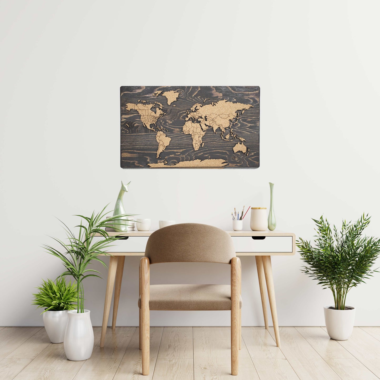 Cork & Wood 3D World Pin Map | 24 x 14