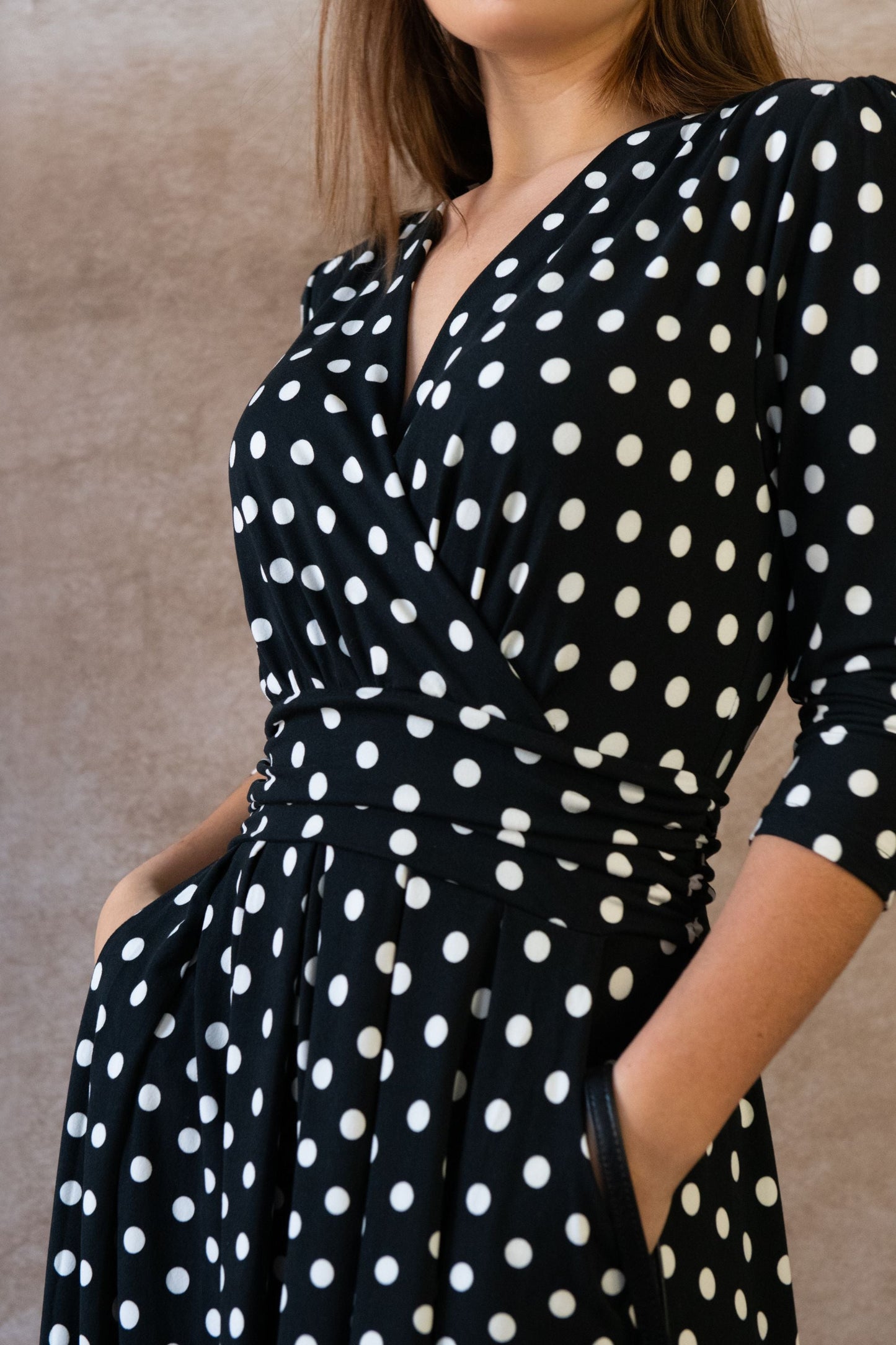 Evelyn Polka Dot Wrap Midi Dress