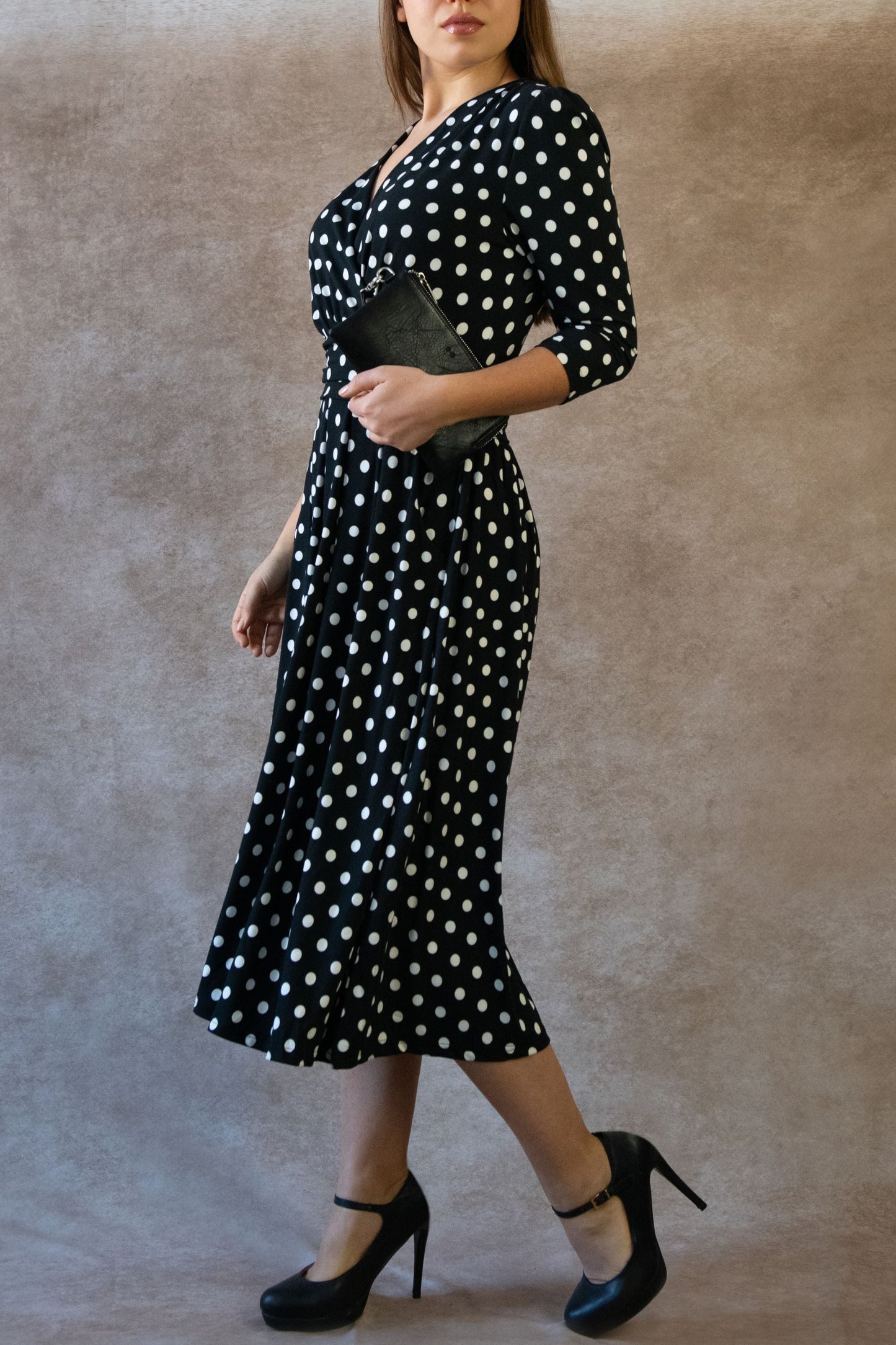 Evelyn Polka Dot Wrap Midi Dress