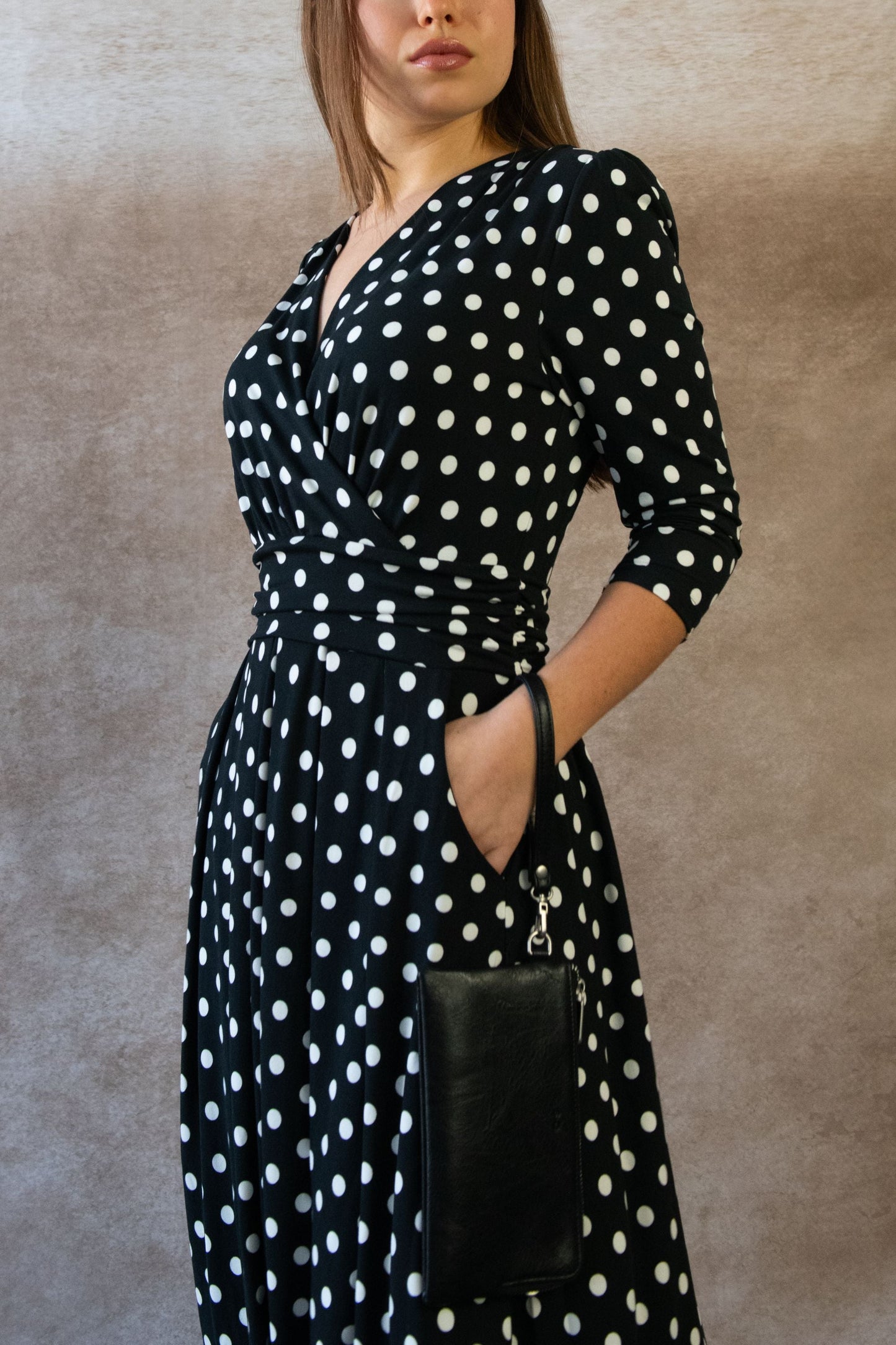 Evelyn Polka Dot Wrap Midi Dress