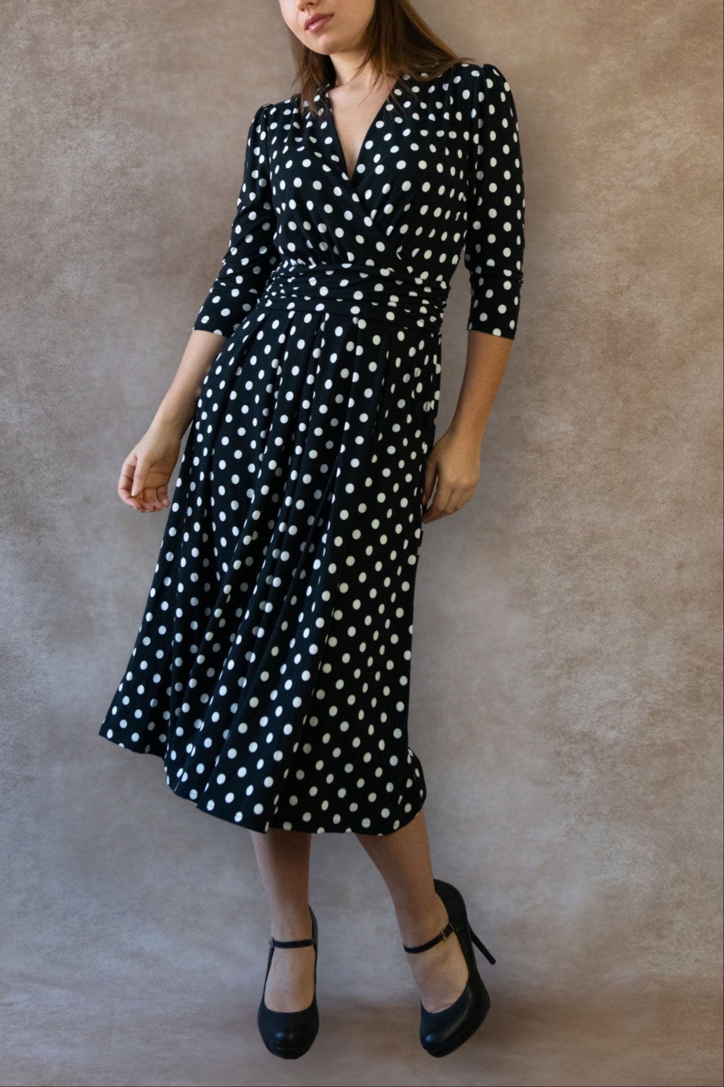 Evelyn Polka Dot Wrap Midi Dress