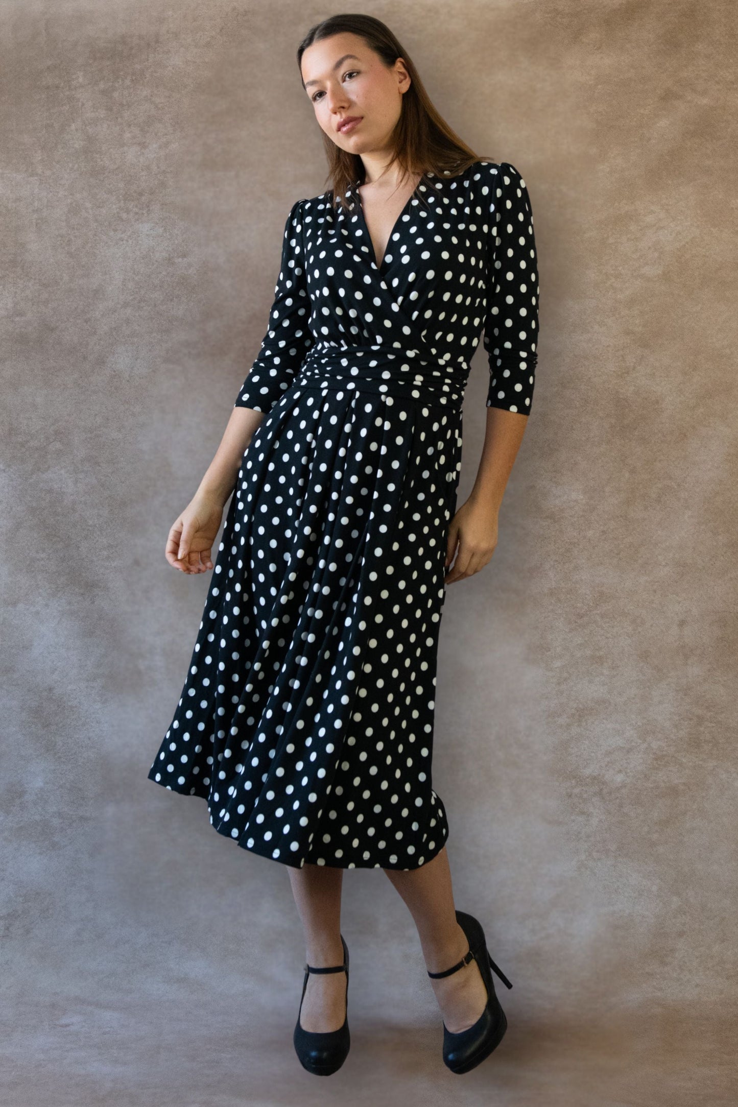 Evelyn Polka Dot Wrap Midi Dress