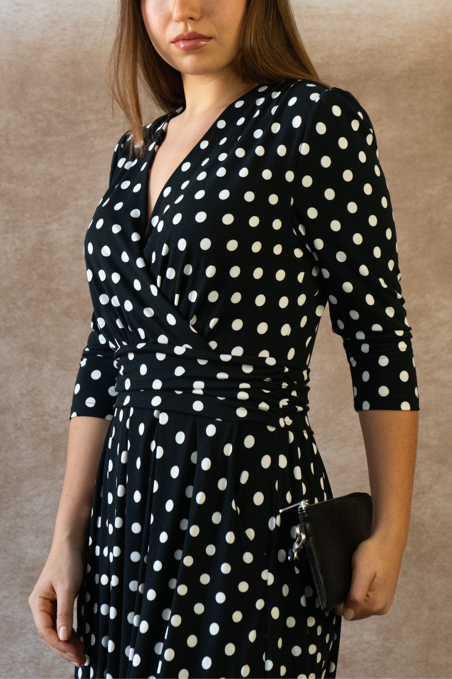 Evelyn Polka Dot Wrap Midi Dress