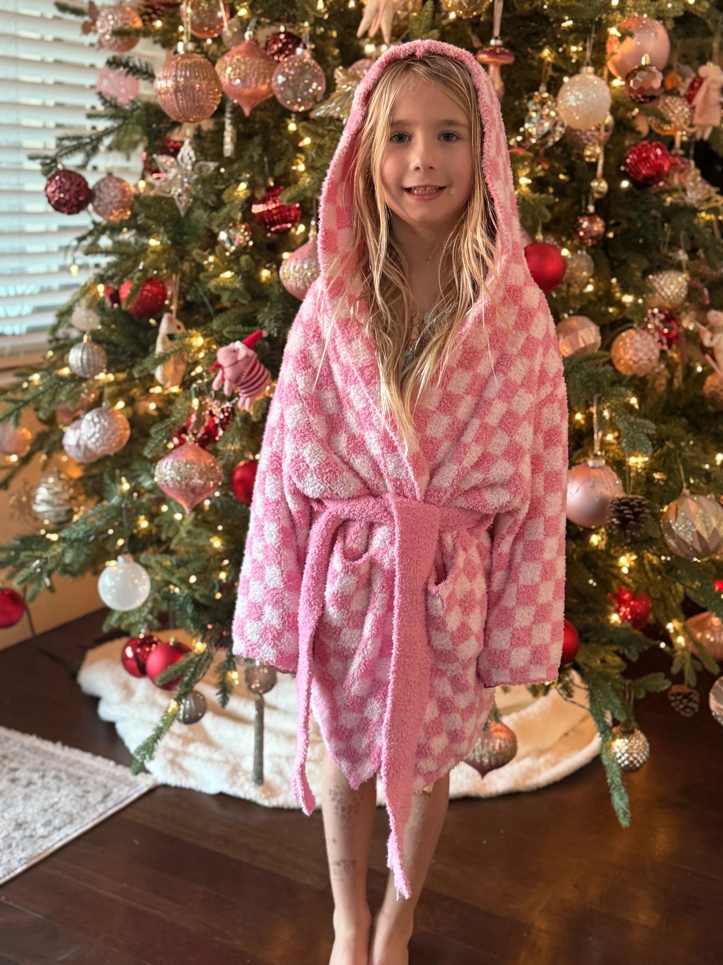 Childrens Check Print Hooded Robe - restocking in May