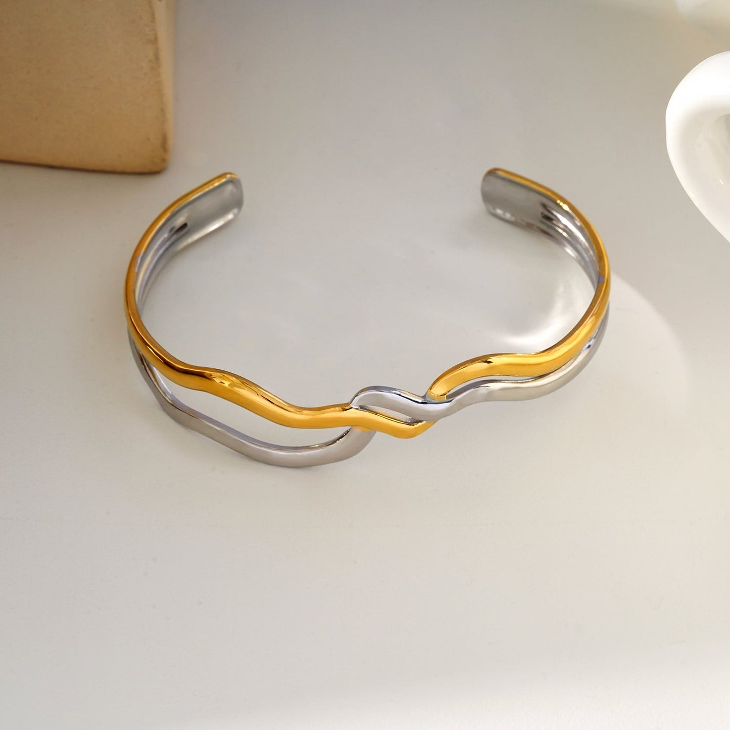 Mixed Metals Abstract Geometric-Chic Bracelet