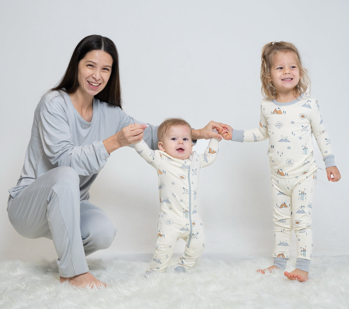 Bamboo Footies with Two Way Zipper (Ski Club Print)