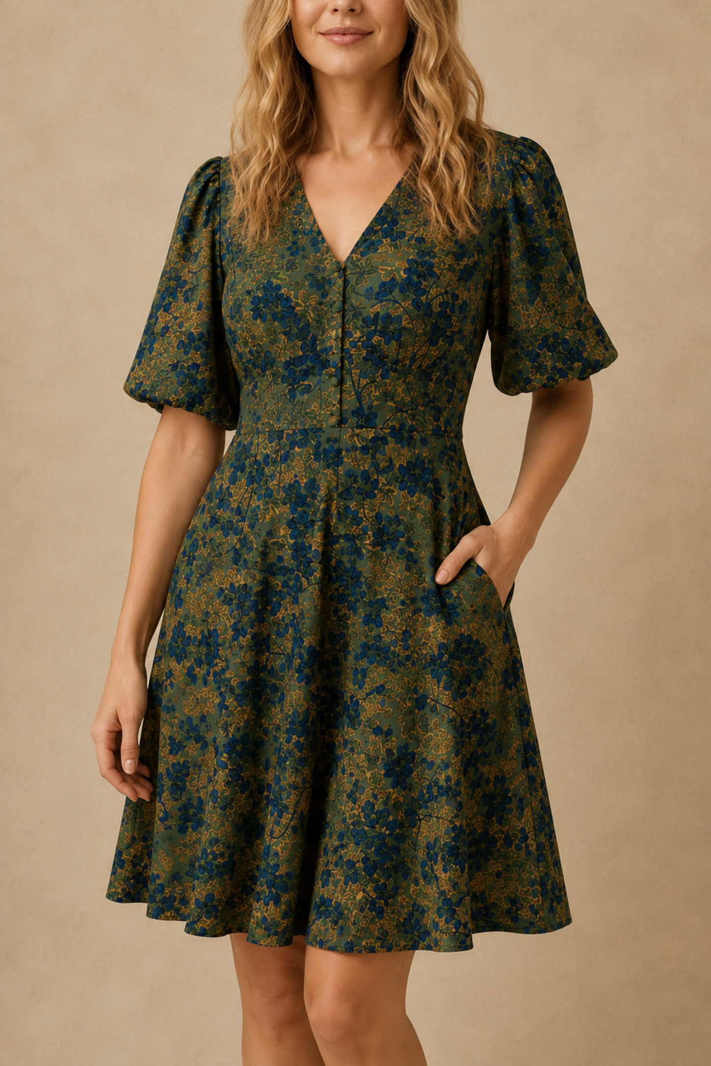 Fleur Green Floral Fit & Flare Dress