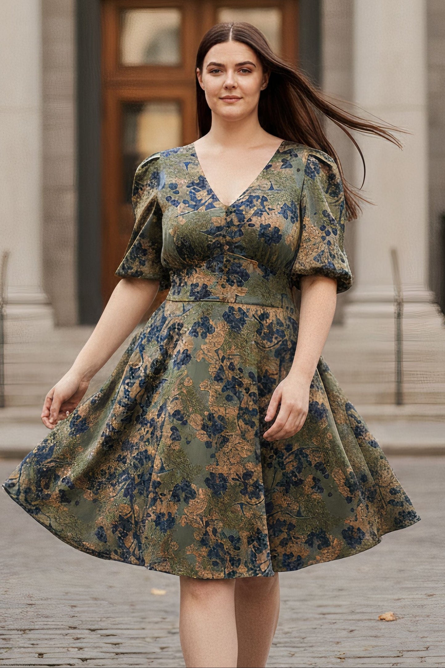 Fleur Green Floral Fit and Flare Dress