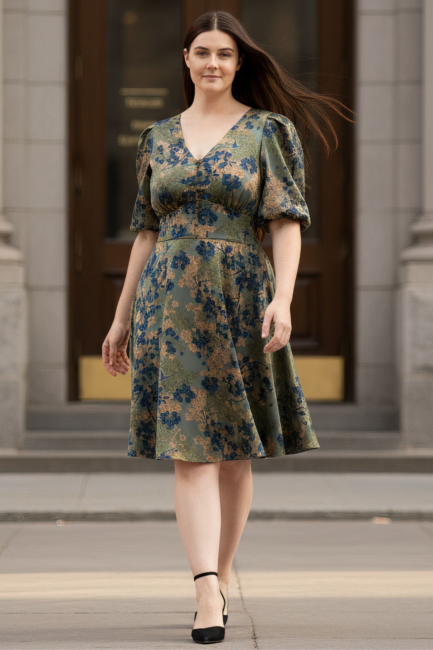 Fleur Green Floral Fit and Flare Dress