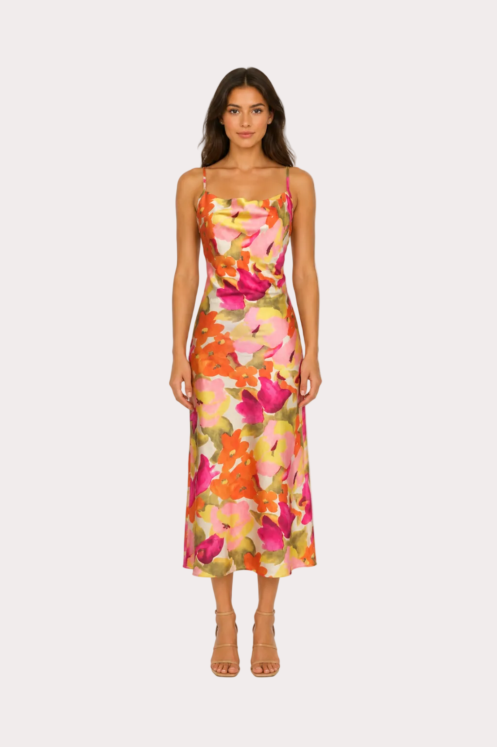 Summer Bloom Satin Midi-Dress