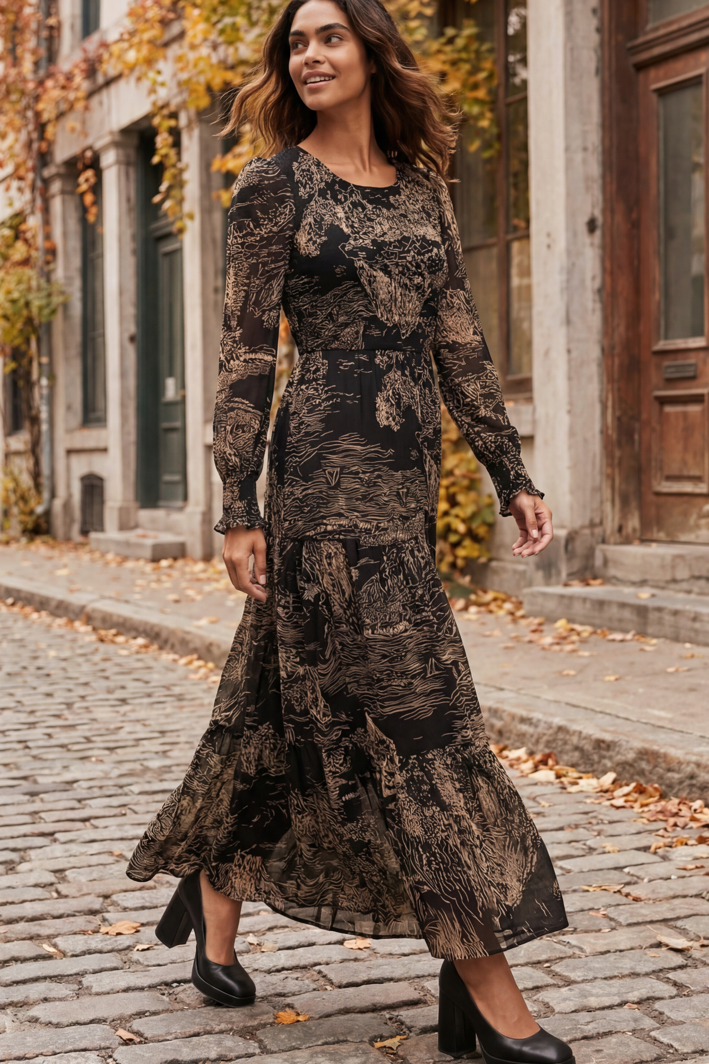 Francesca Black Smocked Dress