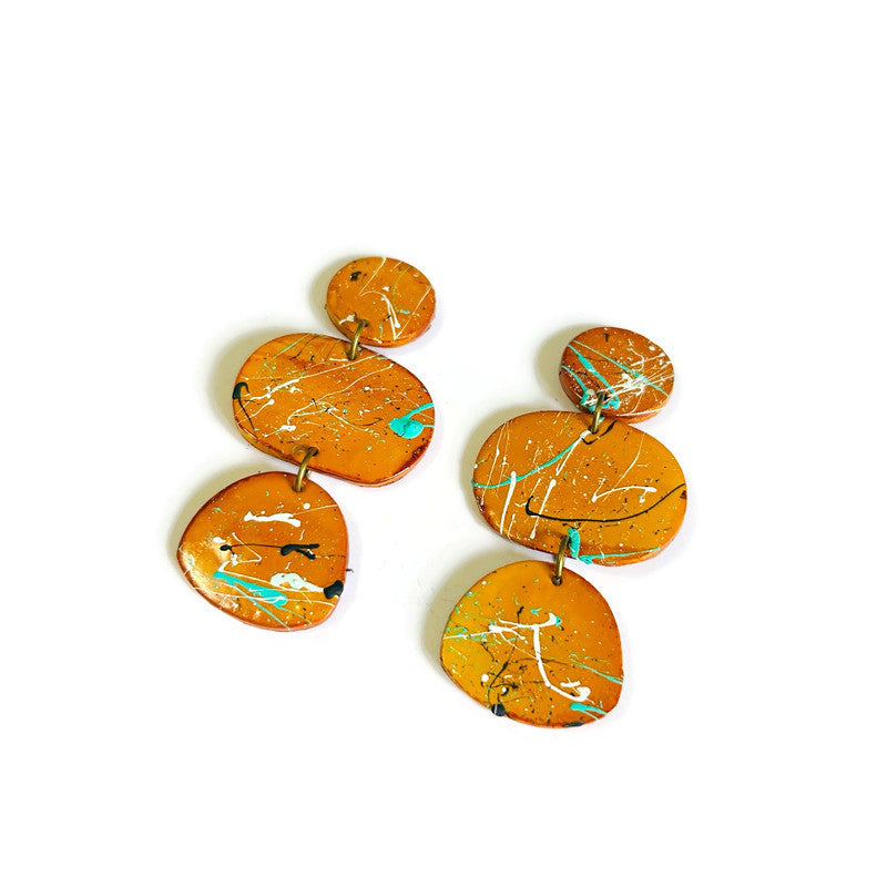 Abstract Painted Statement Earrings in Mustard Yellow