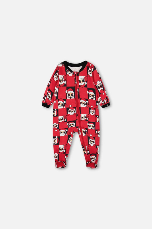 Organic Cotton One Piece Pajama Red Printed Santa
