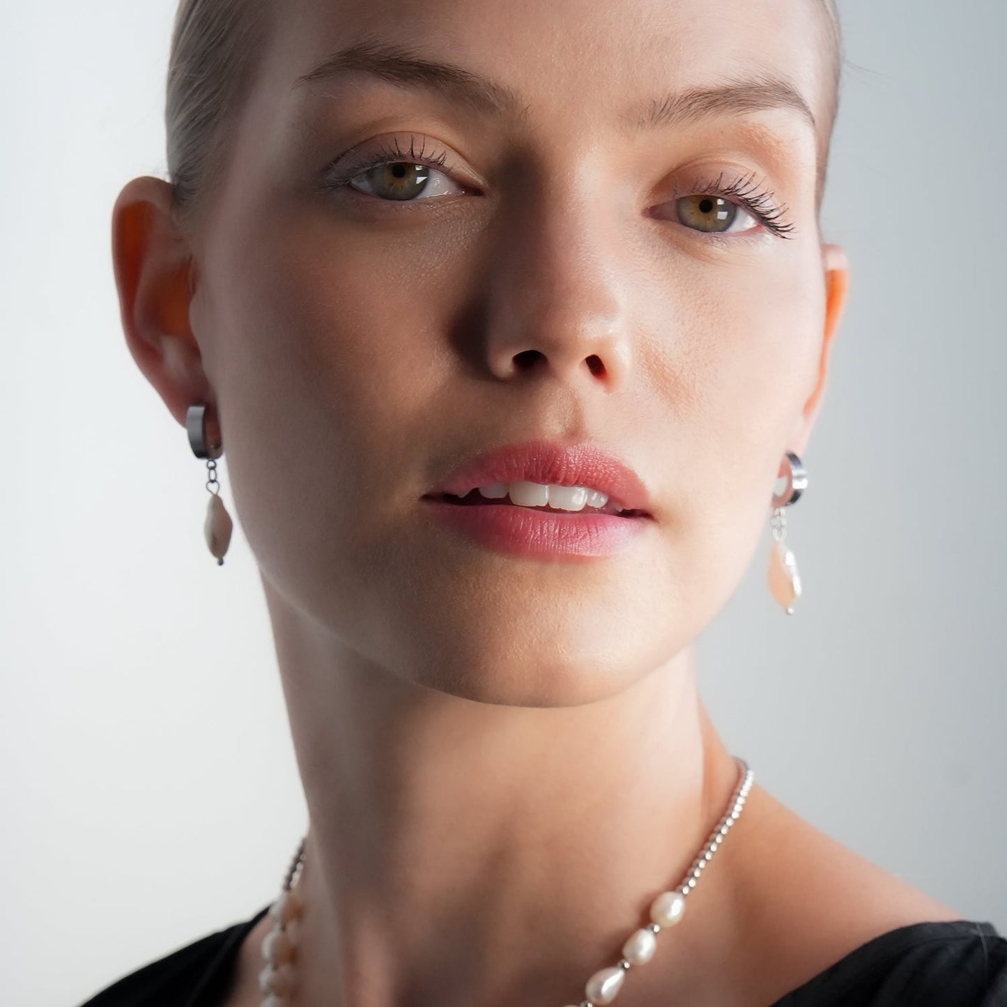 GAIA White Gold (Silver Toned):  Baroque Freshwater Pearls on Wide Mini Hoops